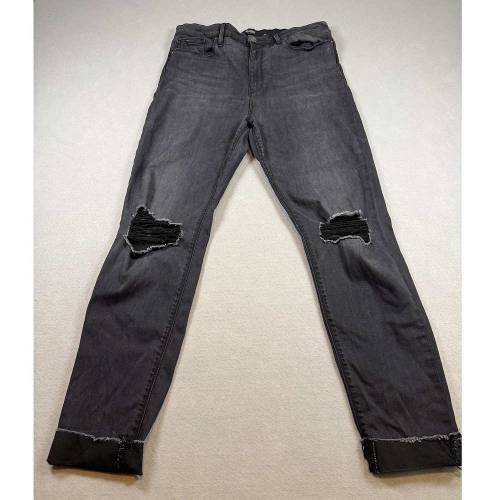 Hudson Los Angeles Distressed Skinny Jeans Faded Black Raw Hem Size 32